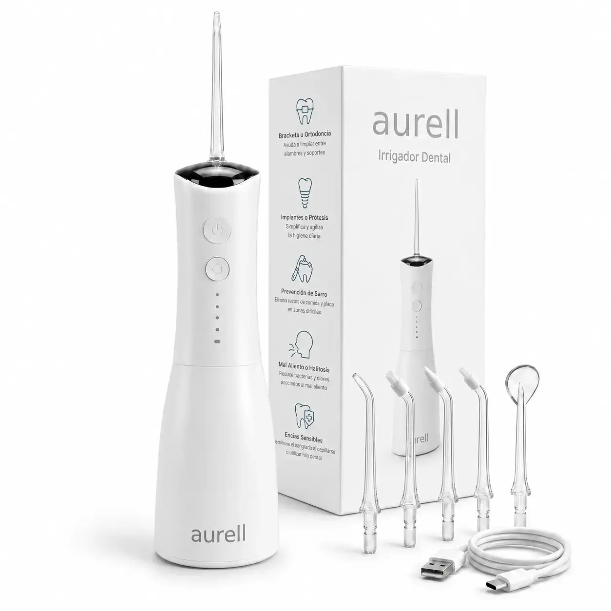 Irrigador dental aurell con accesorios